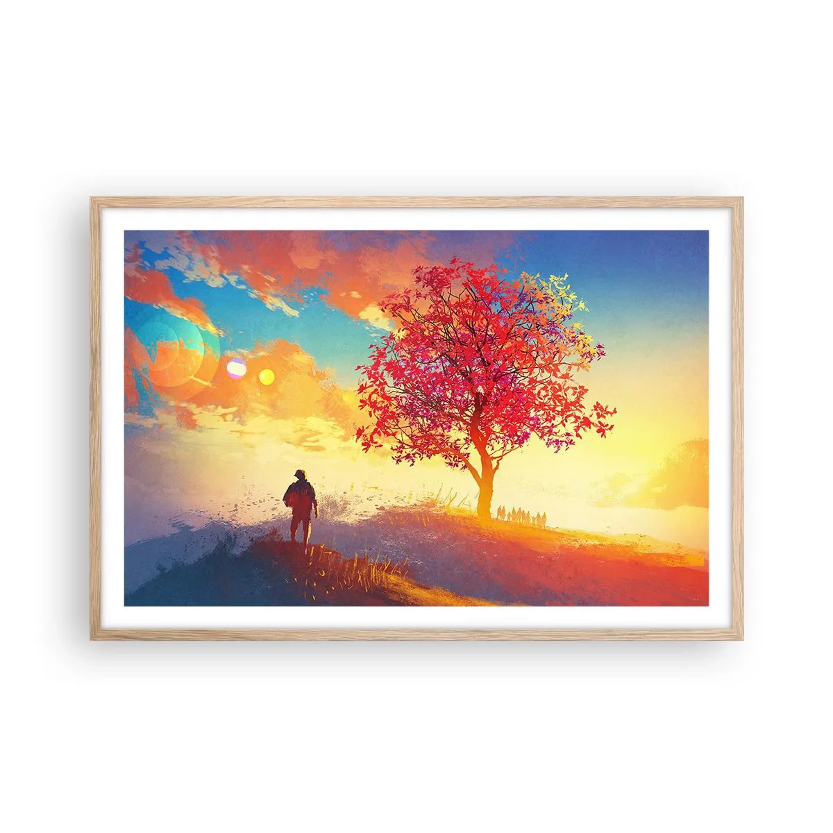 Plakat i ramme af lyst egetræ - Pilgrim på bestemmelsesstedet - 91x61 cm