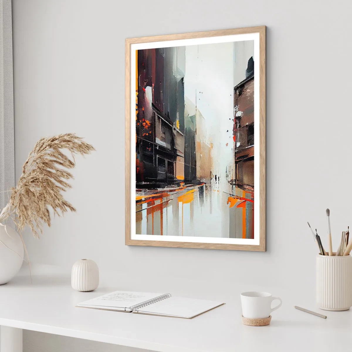 Plakat i ramme af lyst egetræ - Regnfuld dag - 61x91 cm