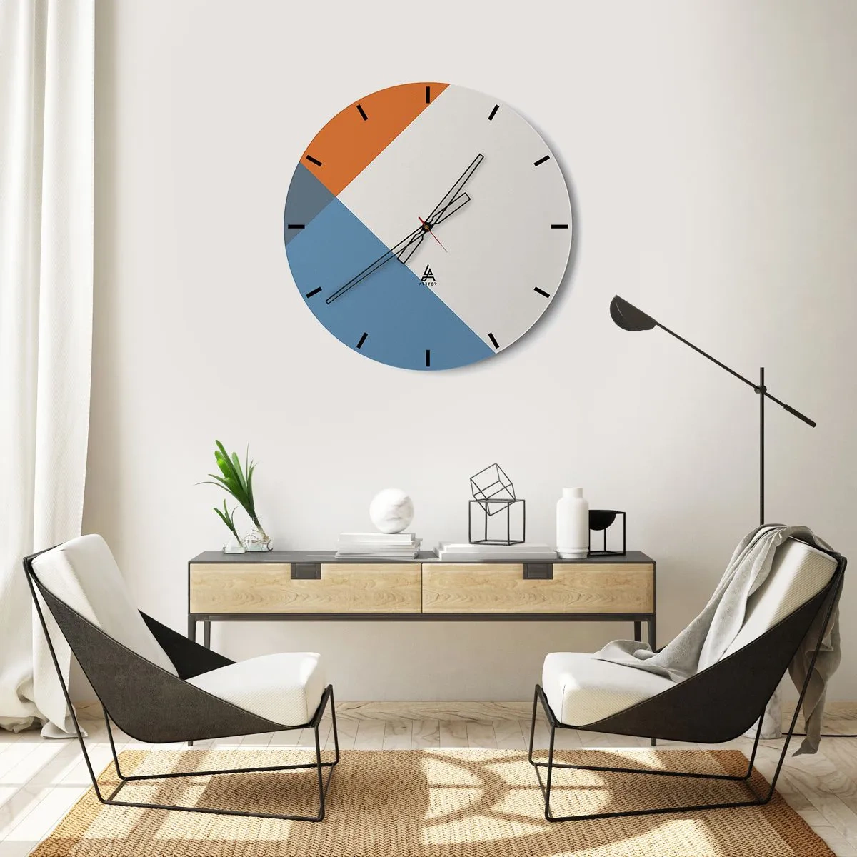 Vægur, Uret - Abstrakte geometriske mønstre i jordagtige og blå toner - 30x30cm - Med hensyn til ... - Moderne vægdekoration til stue, køkken og soveværelse ARTTOR