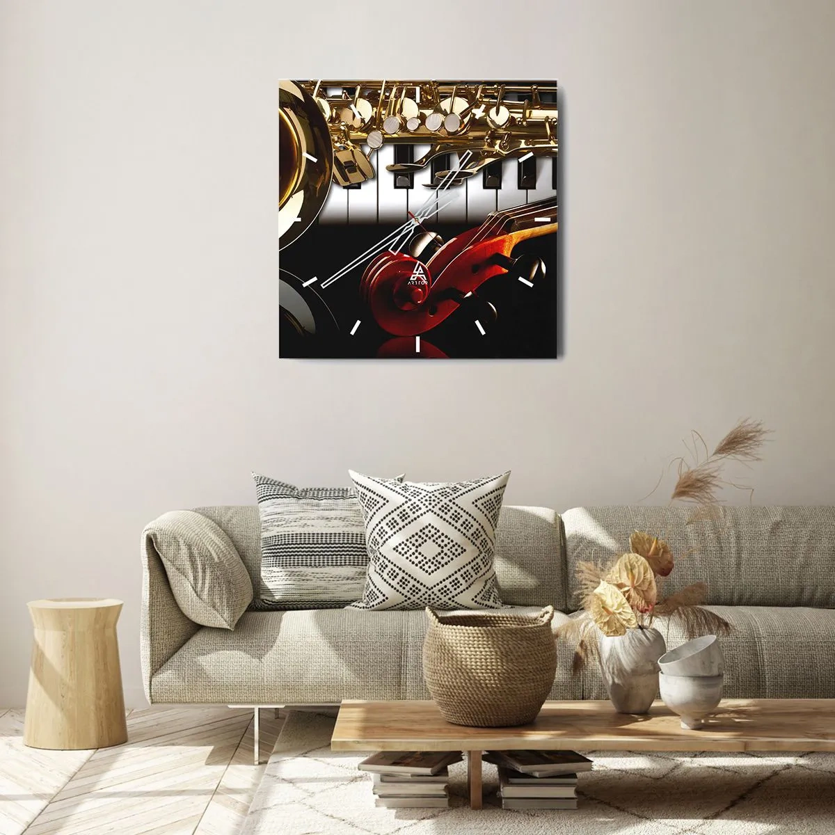 Vægur, Uret - Metalplader, træ og elfenben - 40x40 cm