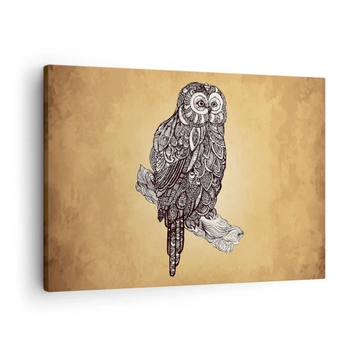 Lærredstryk - Billede på lærred - En ugle i ornamental stil på en beige baggrund - 70x50cm - Indviklede ornamenter af visdom - Moderne vægdekoration til stue og soveværelse ARTTOR