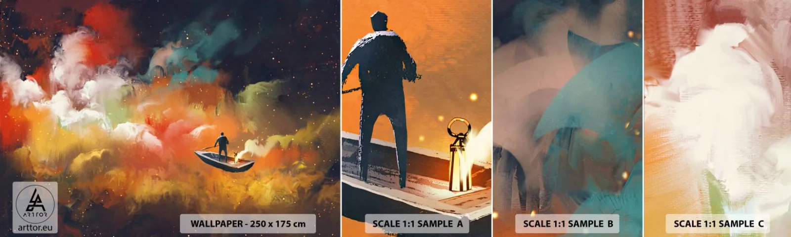 Fototapet Prøve Standard Eco - Med båd gennem galaksen - Abstraktion, Fantasi, Rejse - 100x30 cm