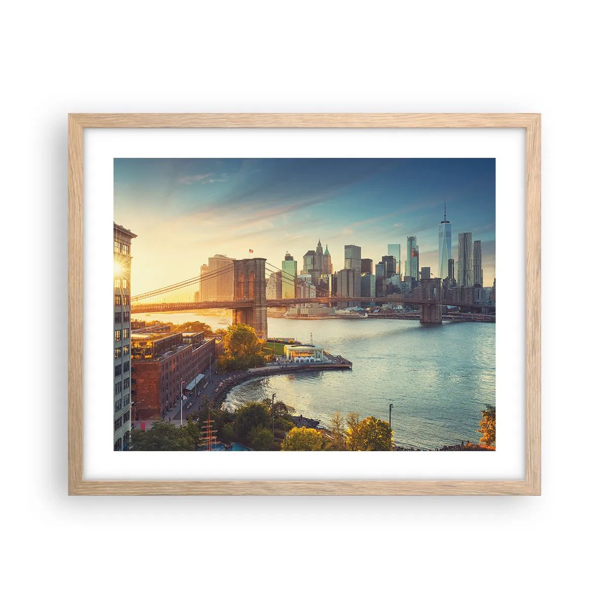 Plakat i ramme af lyst egetræ - Den store bys daggry - 50x40 cm