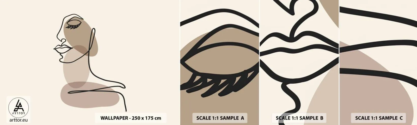 Fototapet Prøve Standard Eco - En vis linje af skønhed - Abstraktion, Kvindens ansigt, Grafik - 100x30 cm