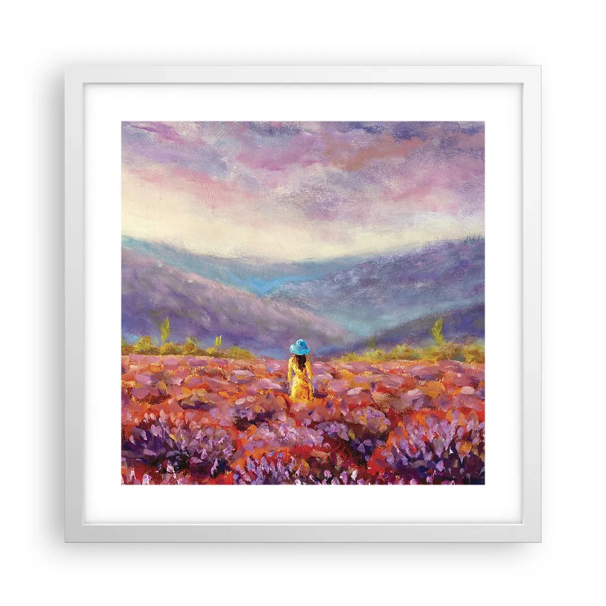 Plakat i hvid ramme - I en verden af lavendel - 40x40 cm