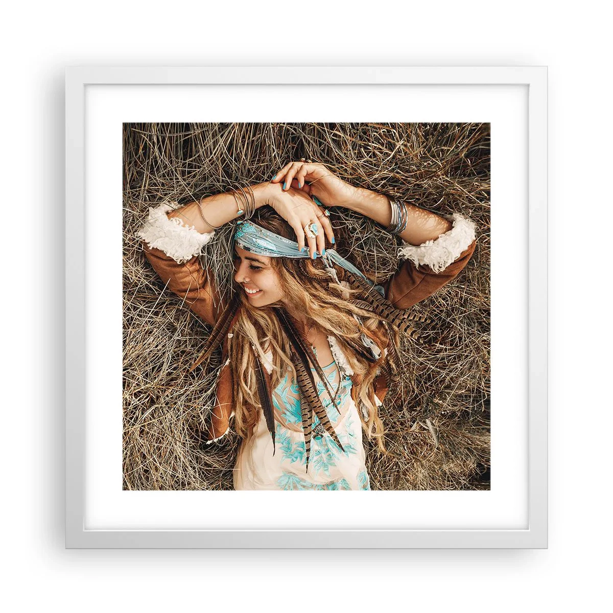 Plakat i hvid ramme - På vej til kærlighedens sommer - 40x40 cm