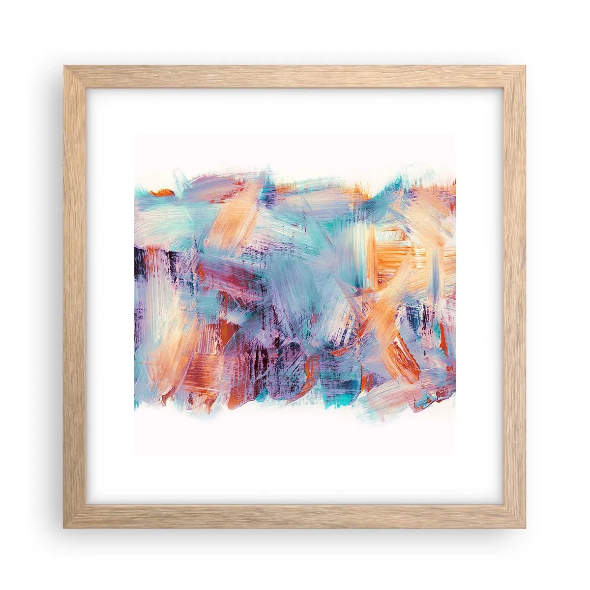 Plakat i ramme af lyst egetræ - Farverigt rod - 30x30 cm