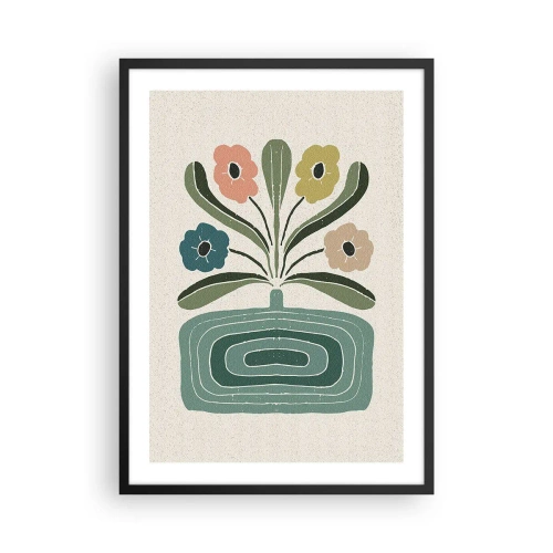 Plakat i sort ramme - Stiliserede blomster i en grafisk komposition - 50x70cm - Symmetrisk buket - Moderne vægdekoration til stue og soveværelse ARTTOR