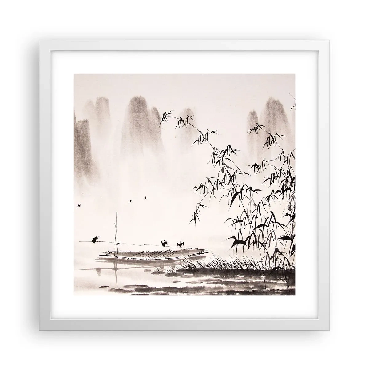 Plakat i hvid ramme - Stilhed i rismarkerne - 40x40 cm