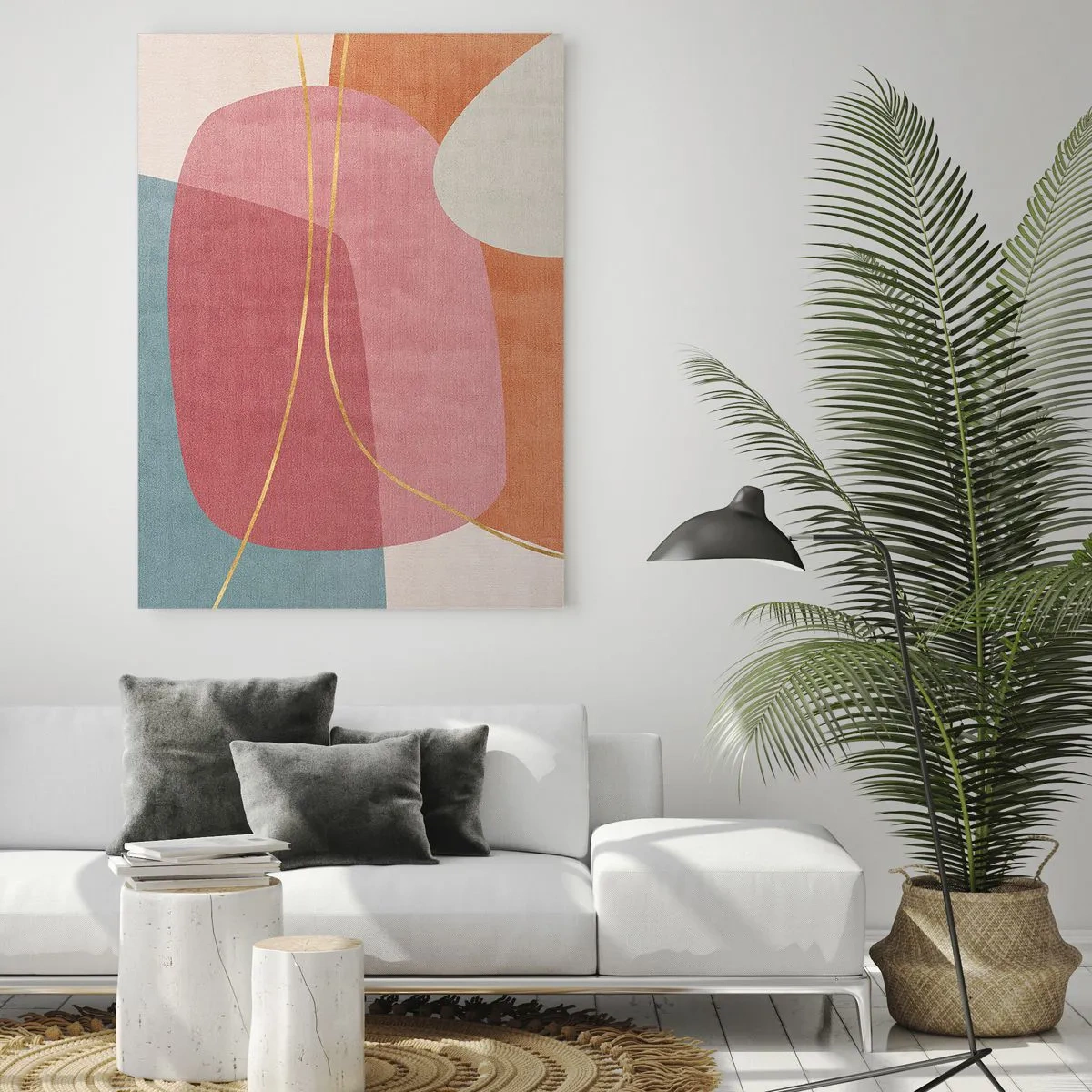 Billede på glas - Pastelkomposition med guldtråd - 50x70 cm