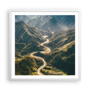 Plakat i hvid ramme - Direkte fra hjertet af bjergene - 60x60 cm