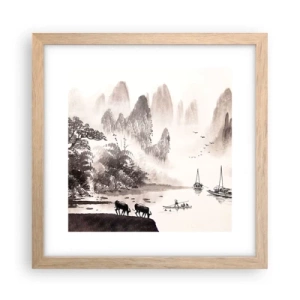 Plakat i ramme af lyst egetræ - Østens eksotiske hverdag - 30x30 cm