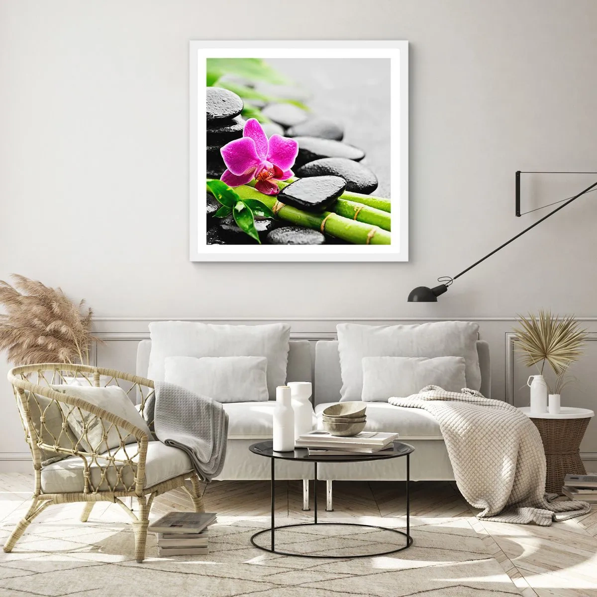 Plakat i hvid ramme - I en fredelig balance - 60x60 cm