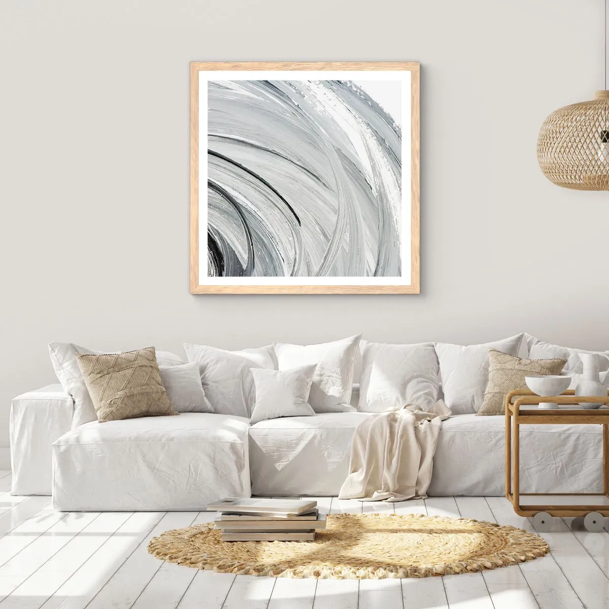 Plakat i ramme af lyst egetræ - Orbital komposition - 60x60 cm