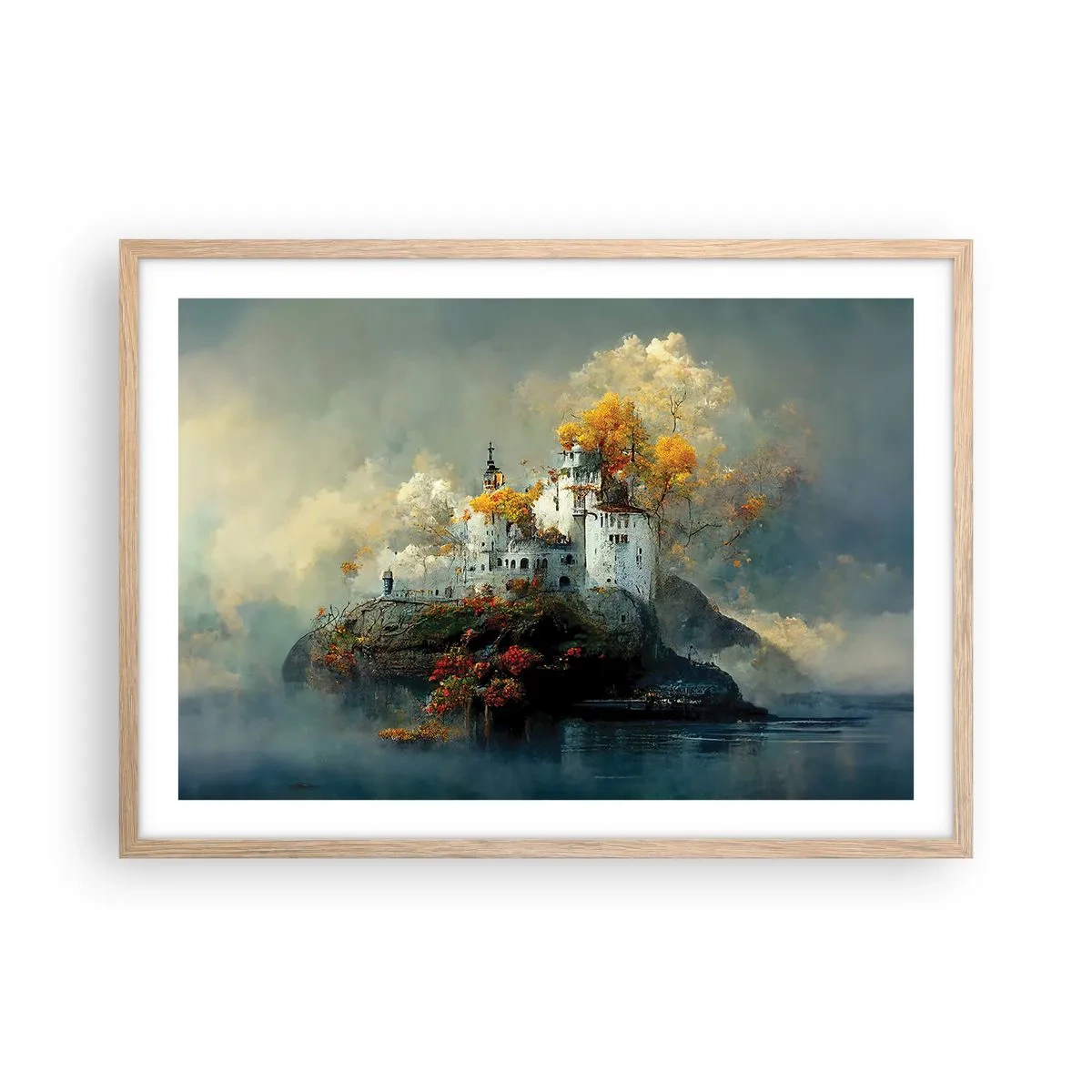 Plakat i ramme af lyst egetræ - Begyndelsen på en romantisk historie - 70x50 cm