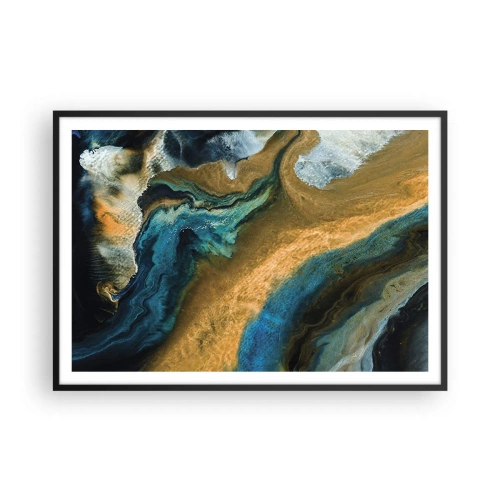 Plakat i sort ramme - Blå - gul - gensidig indflydelse - 100x70 cm