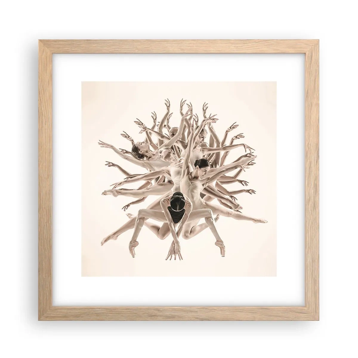 Plakat i ramme af lyst egetræ - Blomstrende i dans - 30x30 cm