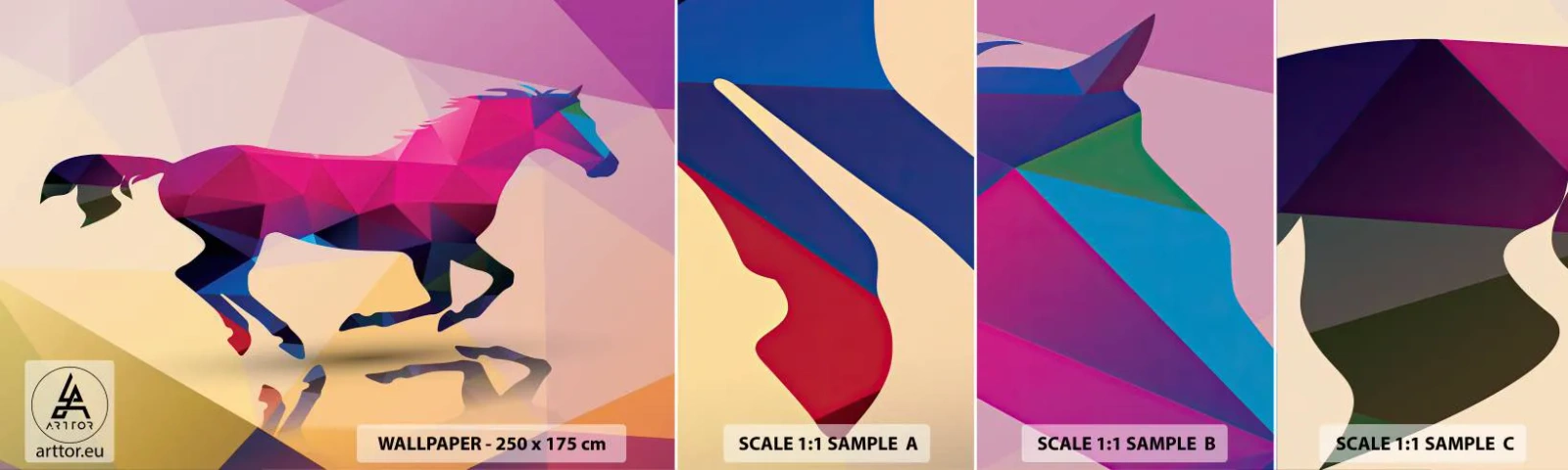 Prøve Fototapet Selvklæbende Deluxe Sticker - Kubismen lever stadig - Dyr, Hest, Geometrisk figur - 100x30 cm