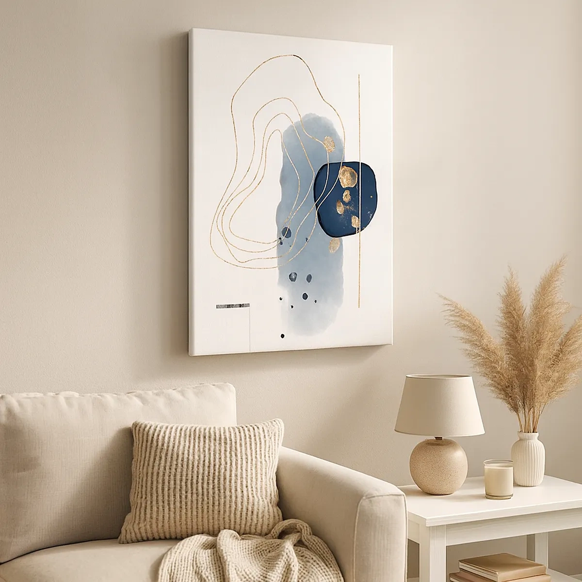 Lærredstryk - Billede på lærred - Blå-gylden fantasi - 50x70 cm