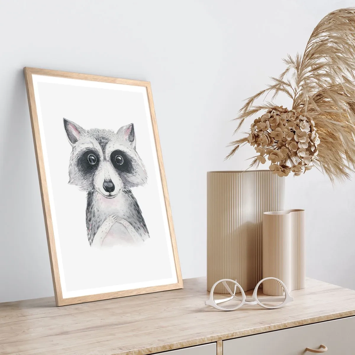 Plakat i ramme af lyst egetræ - Et øjeblik til at trække på skuldrene - 30x40 cm