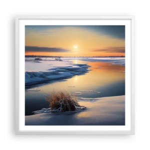 Plakat i hvid ramme - Vintersolnedgang - 60x60 cm