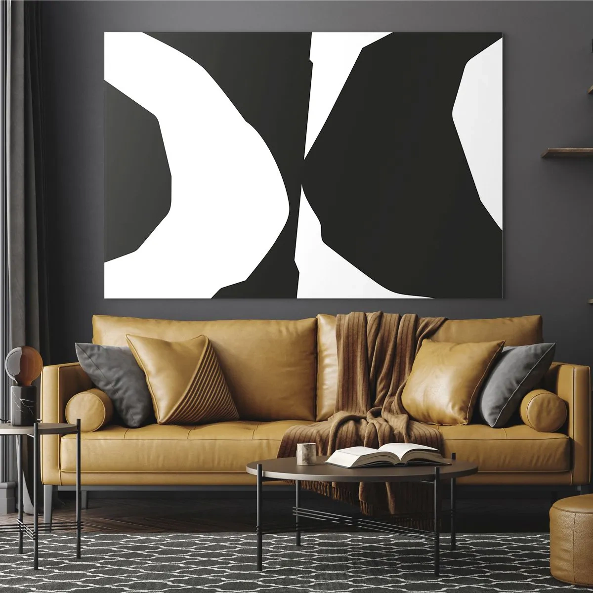 Billede på glas - Sort-hvid grafisk komposition i en kontrasterende positiv-negativ stil - 70x50cm - Positiv-negativ - Moderne vægdekoration til stue og soveværelse ARTTOR