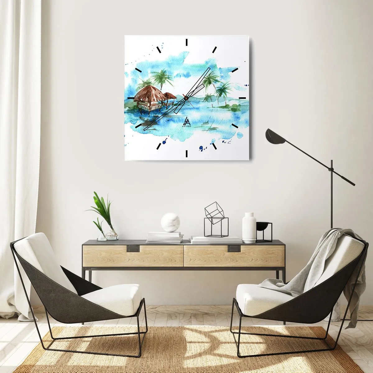 Vægur, Uret - Et sted i Stillehavet - 40x40 cm