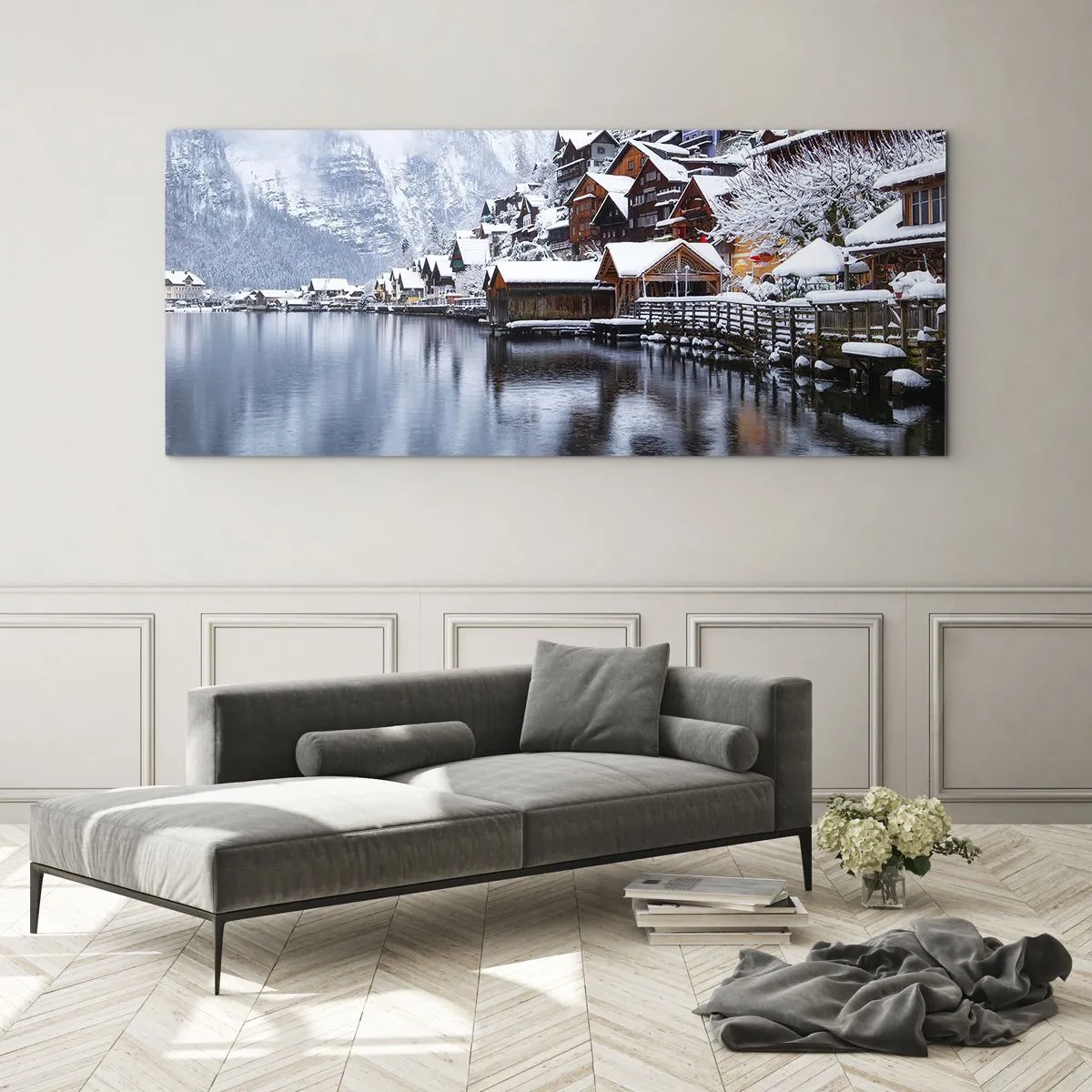 Billede på glas - I en vinterdekoration - 100x40 cm