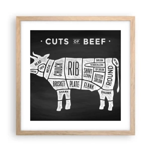 Plakat i ramme af lyst egetræ - Slagterens grundbog - 40x40 cm