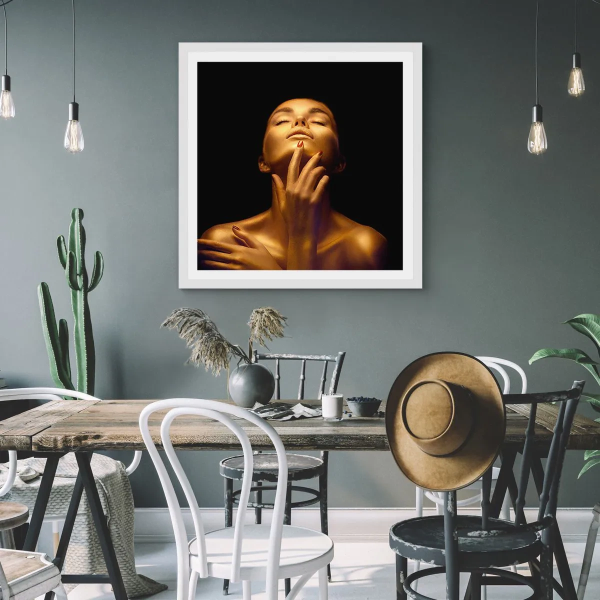 Plakat i hvid ramme - Som gylden silke - 60x60 cm