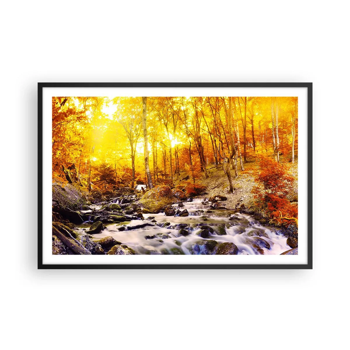 Plakat i sort ramme - Sten indfattet i guld og platin - 91x61 cm