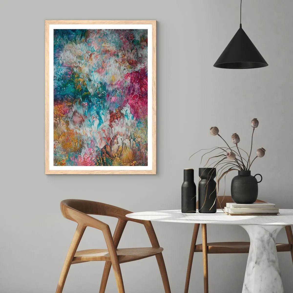 Plakat i ramme af lyst egetræ - I fuldt flor - 61x91 cm