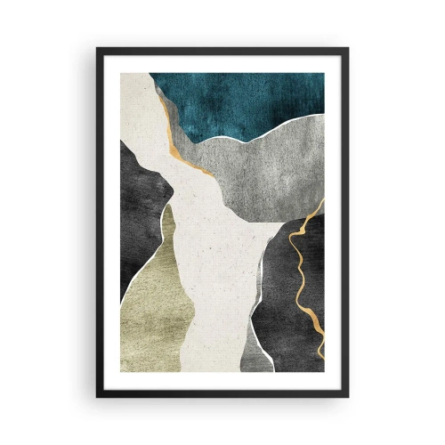 Plakat i sort ramme - Abstrakt komposition med geometriske former - 50x70cm - Mosaikkomposition med en streng af guld - Moderne vægdekoration til stue og soveværelse ARTTOR
