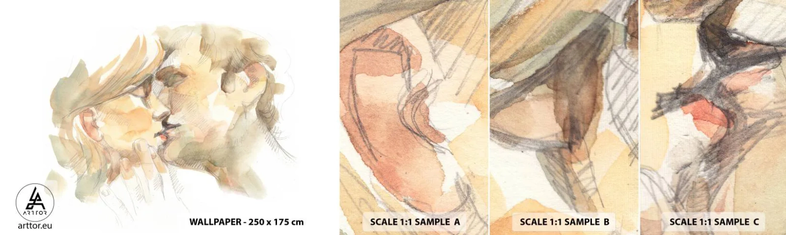 Prøve Fototapet Selvklæbende Deluxe Sticker - Den fundne halvdel? - Forelsket par, Kys, Stykke - 100x30 cm