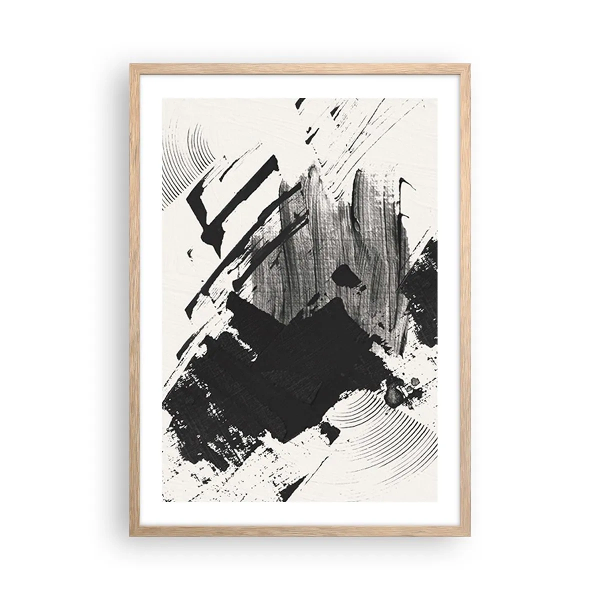 Plakat i ramme af lyst egetræ - Abstraktion - det sortes udtryk - 50x70 cm
