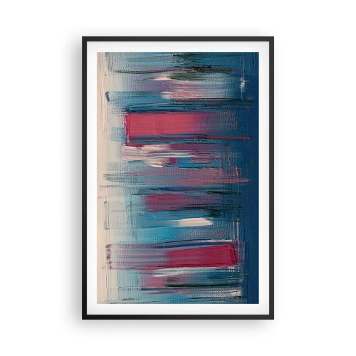 Plakat i sort ramme - Lodret komposition i blåt og rødt - 61x91 cm