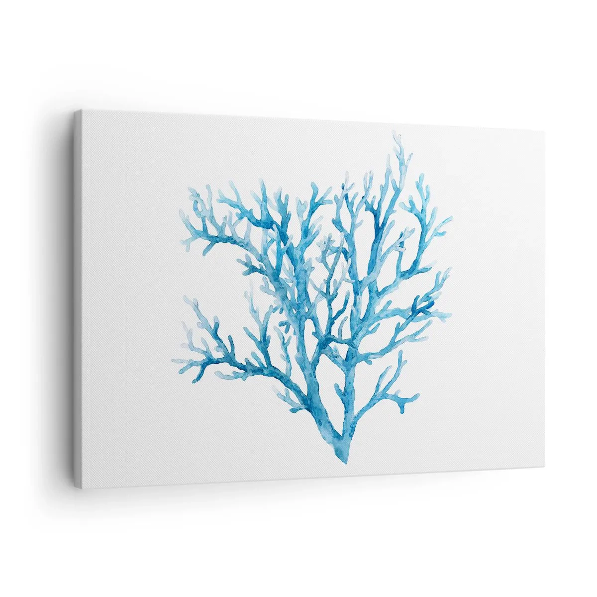 Lærredstryk - Billede på lærred - Blå koral på en hvid baggrund med et minimalistisk præg - 70x50cm - Marint filigran - Moderne vægdekoration til stue og soveværelse ARTTOR