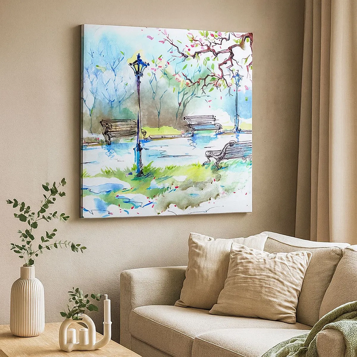 Lærredstryk - Billede på lærred - Den magiske stilhed i parken - 30x30 cm