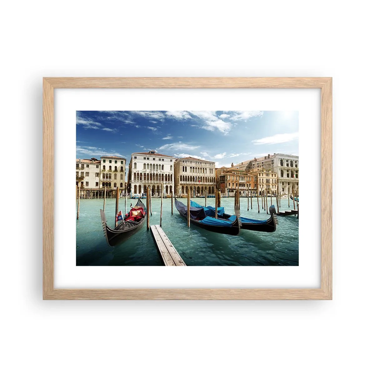 Plakat i ramme af lyst egetræ - Paladser i blåt - 40x30 cm