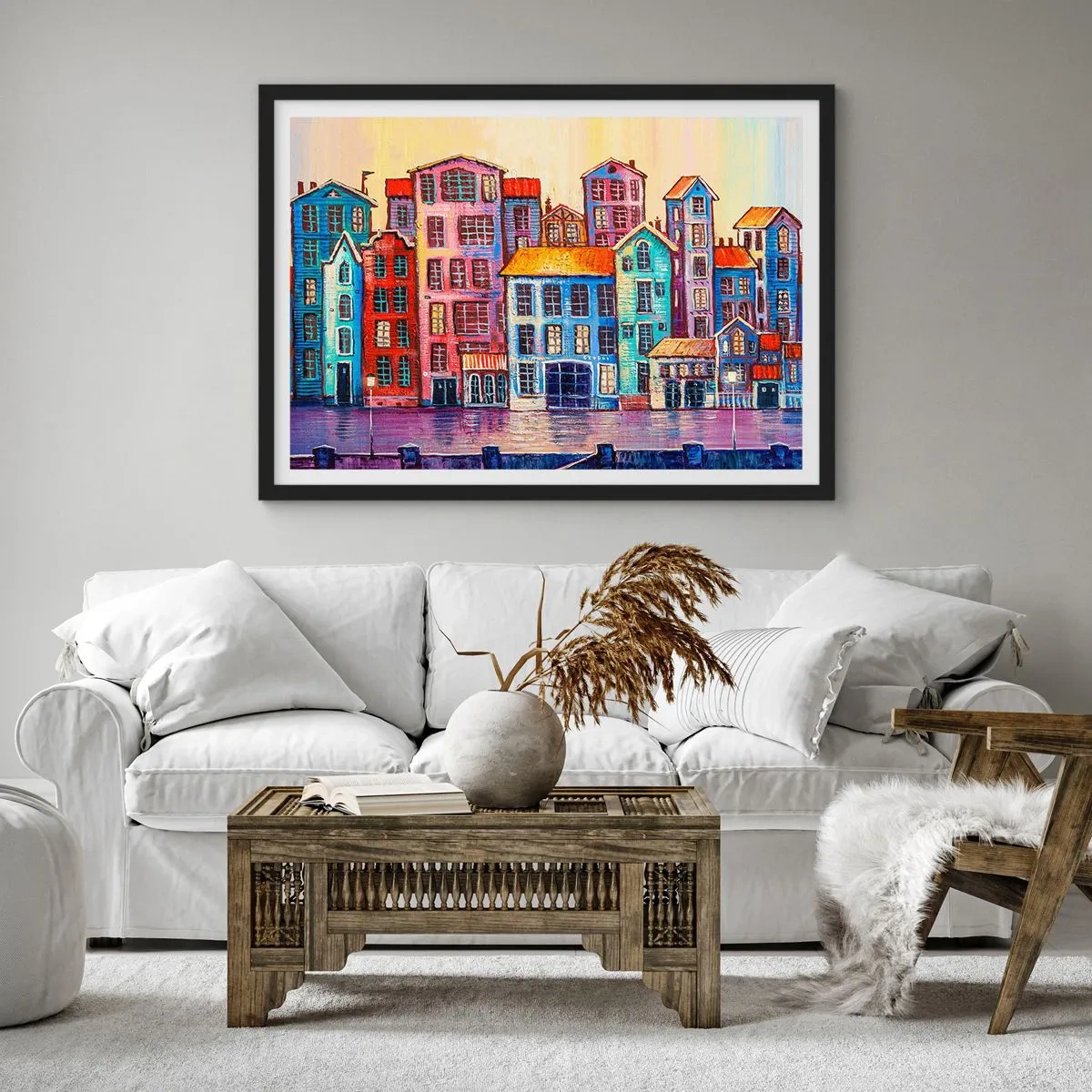 Plakat i sort ramme - En by som et eventyr - 70x50 cm
