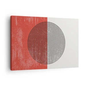 Lærredstryk - Billede på lærred - Geometrisk mønster med koncentriske cirkler på en rød og hvid baggrund - 70x50cm - Lige til sagen - Moderne vægdekoration til stue og soveværelse ARTTOR