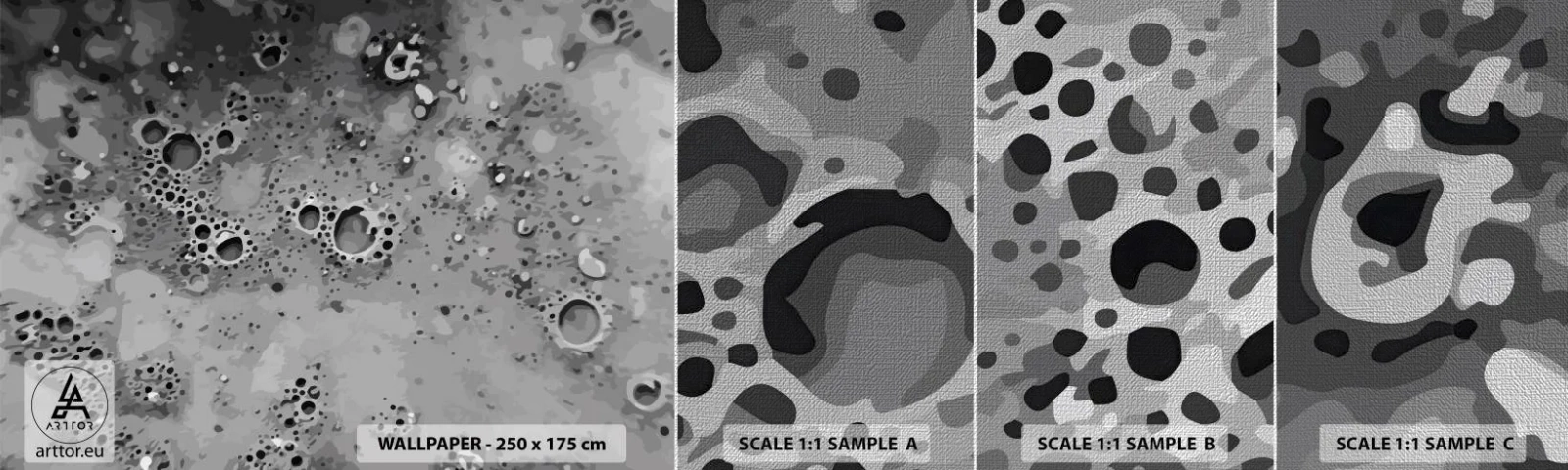 Prøve Fototapet Premium Canvas - Som et månelandskab - Sammensætning, Stykke, Grafik - 100x30 cm