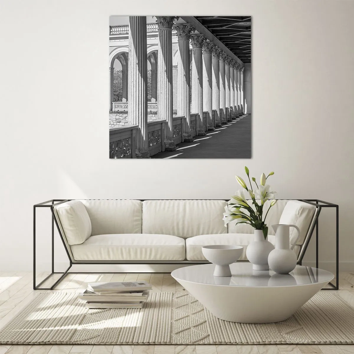 Billede på glas - Solrig arkade - 70x70 cm