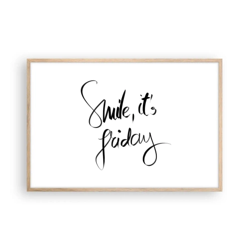 Plakat i ramme af lyst egetræ - Ægte glæde - 91x61 cm