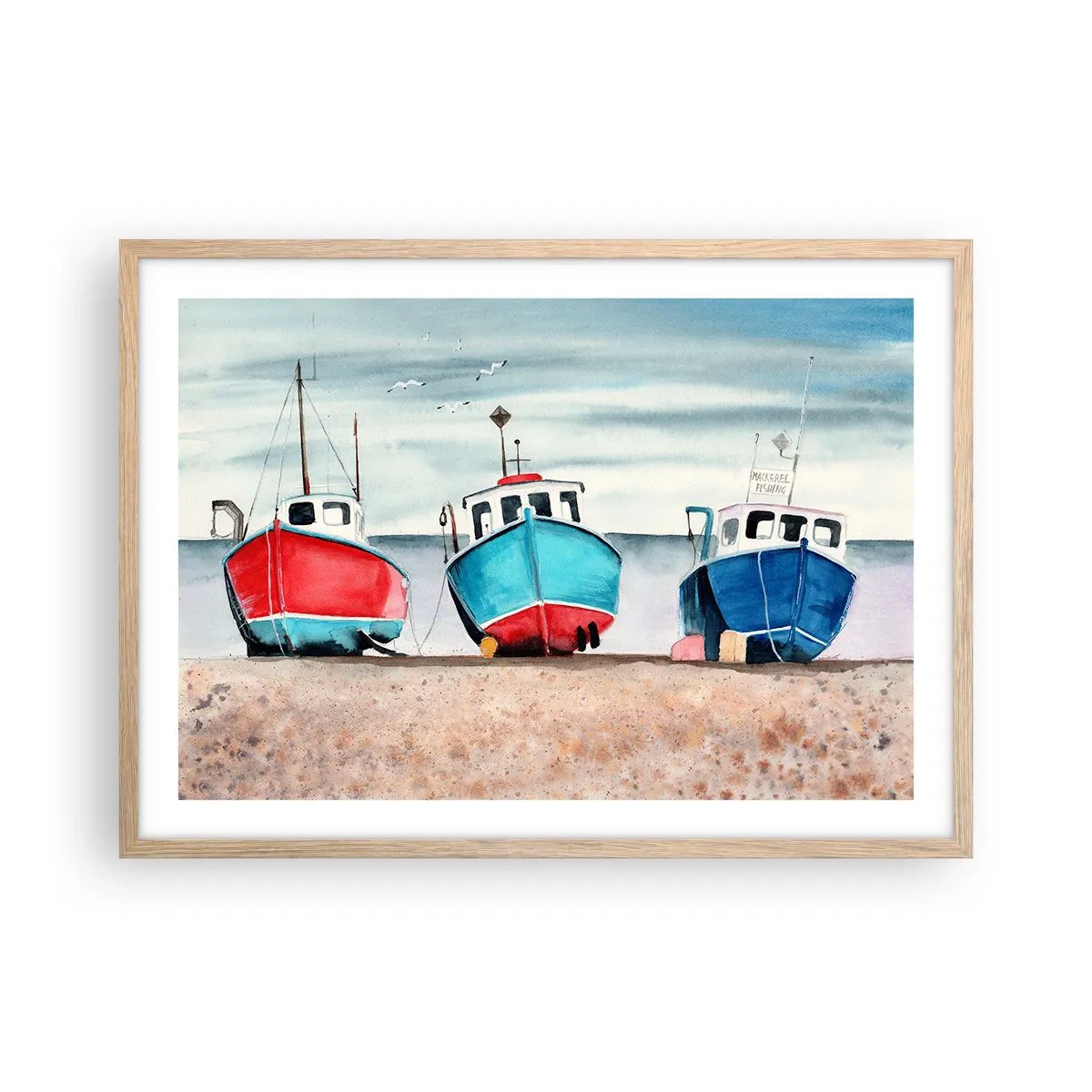 Plakat i ramme af lyst egetræ - Klar til at fange - 70x50 cm