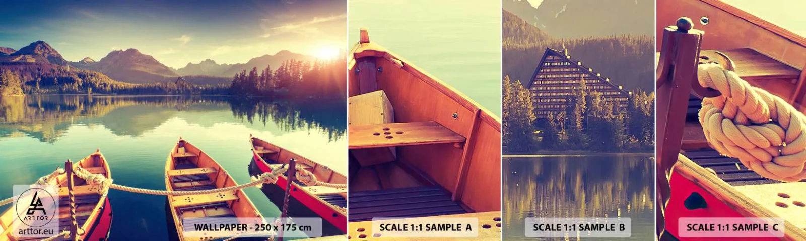 Prøve Fototapet Selvklæbende Deluxe Sticker - Lev efter dens love - Landskab, Bjerge, Sø - 100x30 cm