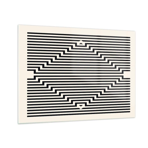 Billede på glas - Et fascinerende mønster af sorte og hvide linjer skaber en illusion - 70x50cm - Geometrisk illusion - Moderne vægdekoration til stue og soveværelse ARTTOR
