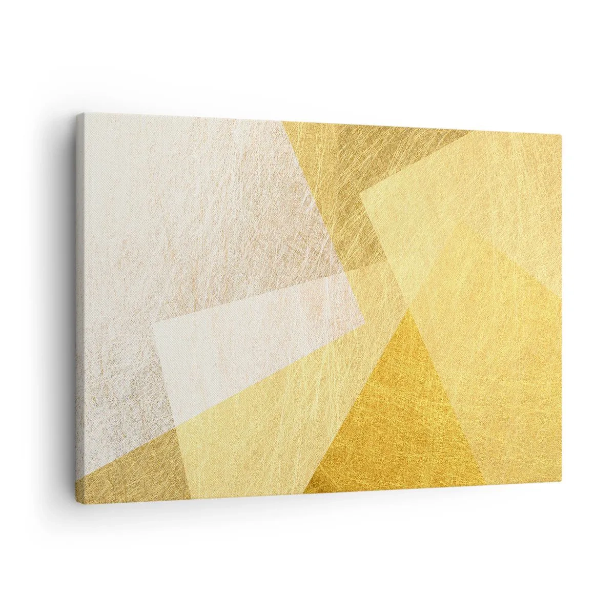 Lærredstryk - Billede på lærred - Geometriske former i guld og lyse nuancer - 70x50cm - Geometriens vejr - Moderne vægdekoration til stue og soveværelse ARTTOR