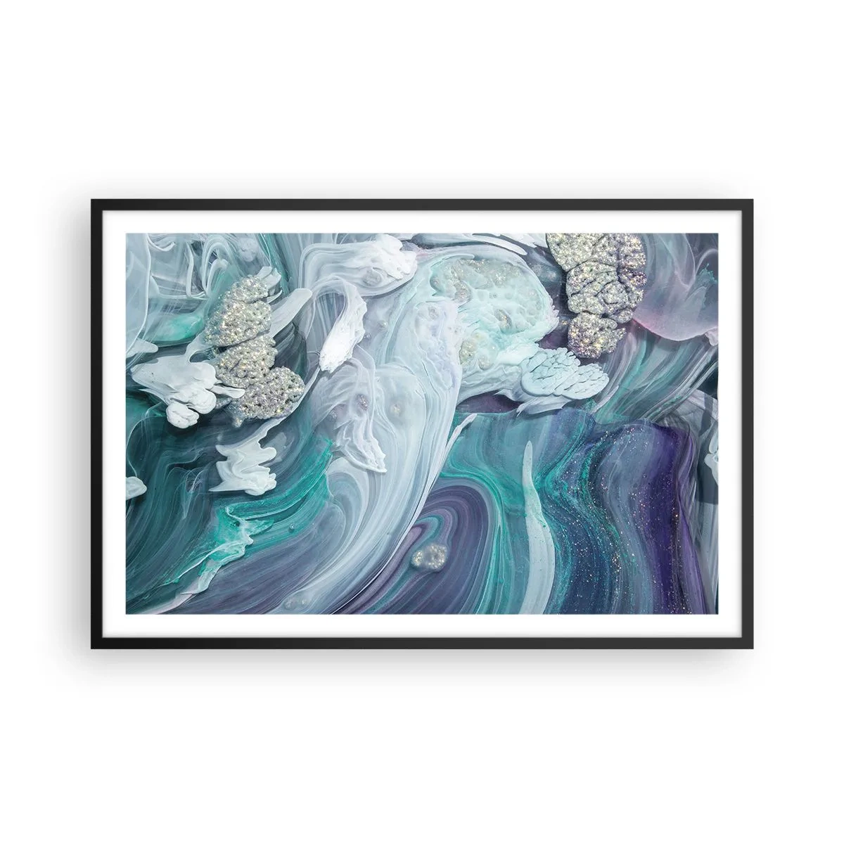 Plakat i sort ramme - Strømme af blå - 91x61 cm