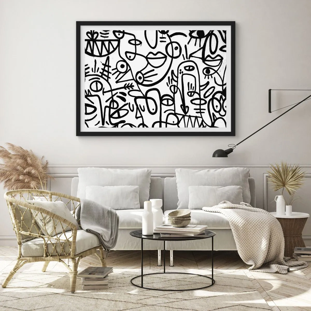 Plakat i sort ramme - Ansigter og luftspejlinger - 70x50 cm